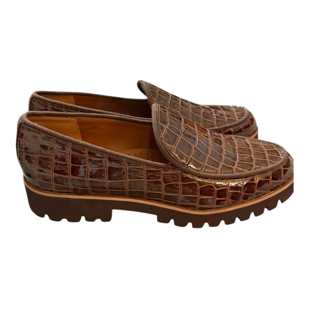 Donald J. Pliner Brown Croc-Embossed Leather Loafers - Picture 4 of 8